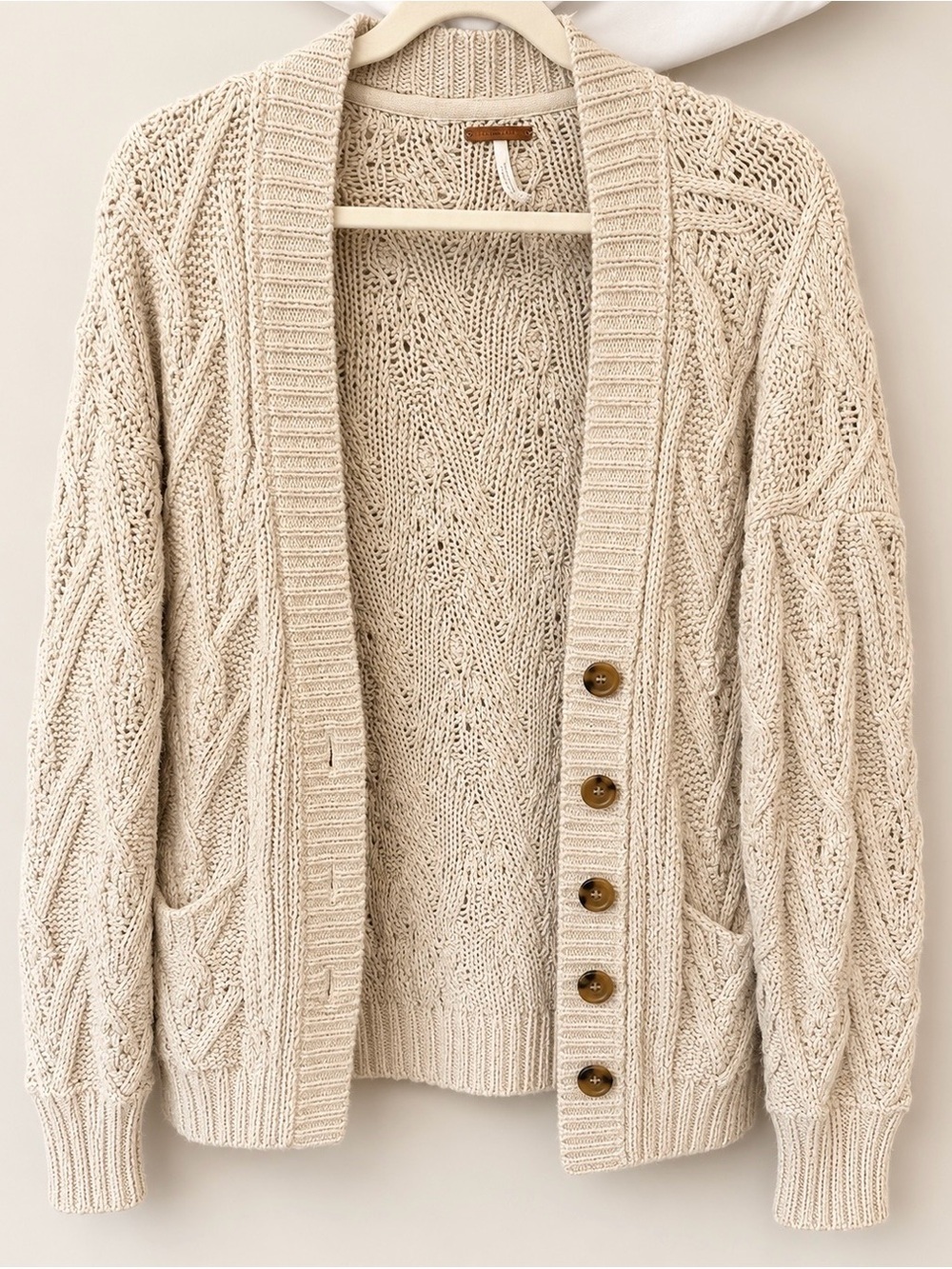 Free People Cozy Cable Knit Button Cardigan Sweater Cream Oatmeal Women’s